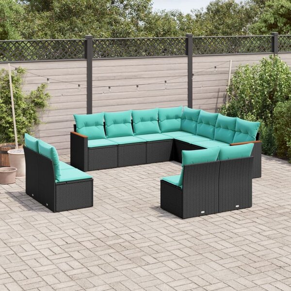 VidaXL 11 db fekete polyrattan kerti kanapégarnitúra párnákkal