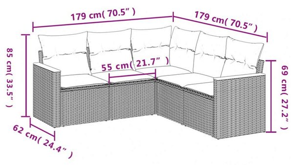 VidaXL Polyrattan Kerti Ülőgarnitúra - 5 részes - Bézs
