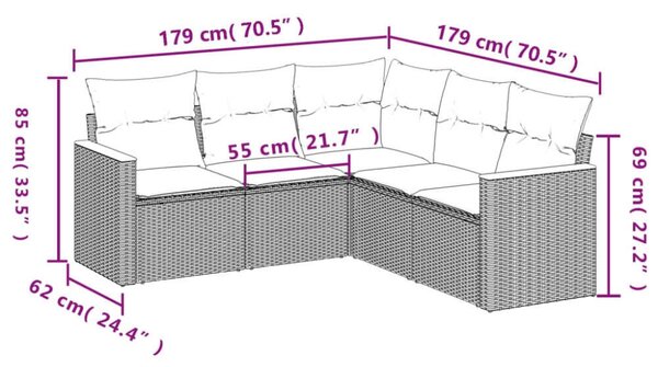 VidaXL Polyrattan Kerti Ülőgarnitúra - 5 részes - Bézs