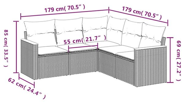 VidaXL Polyrattan Kerti Ülőgarnitúra - 5 részes - Bézs