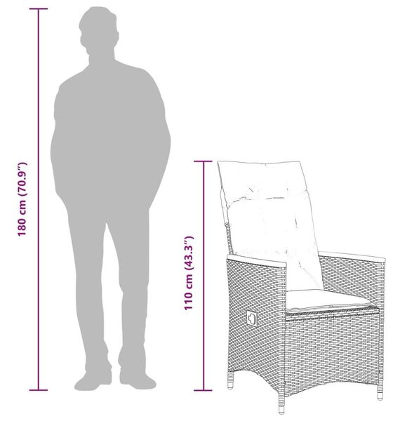 VidaXL Polyrattan Kerti Étkezőgarnitúra - 7 részes - Szürke