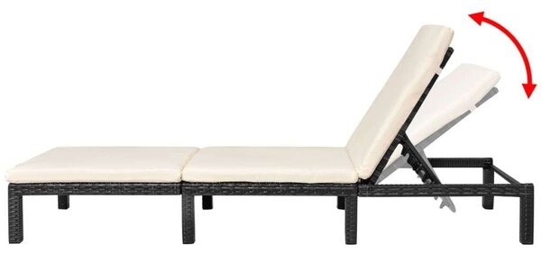 VidaXL fekete polyrattan napozóágy párnával