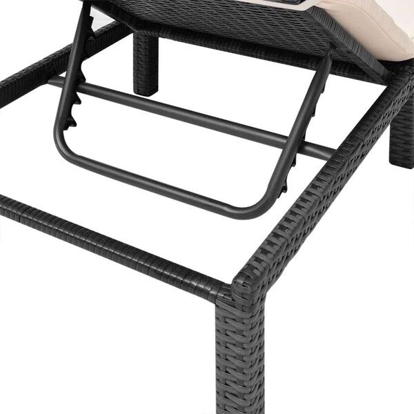 VidaXL fekete polyrattan napozóágy párnával