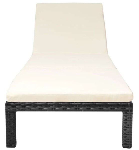 VidaXL fekete polyrattan napozóágy párnával