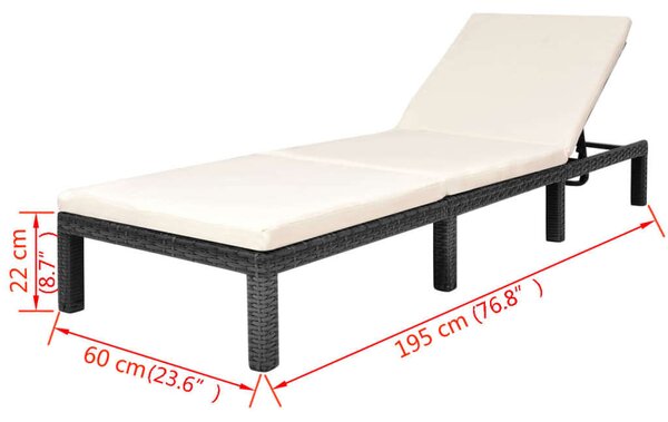 VidaXL fekete polyrattan napozóágy párnával