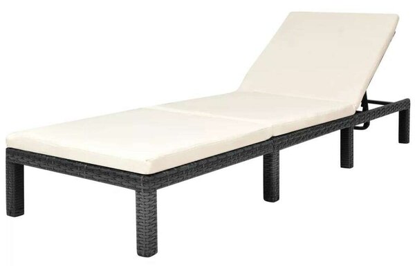 VidaXL fekete polyrattan napozóágy párnával