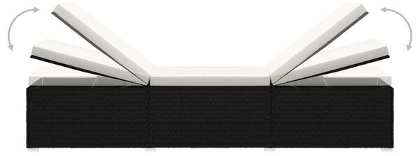 Polyrattan Napozóágy Szett - 2 db Állítható Napozóágy + Asztal - Fekete