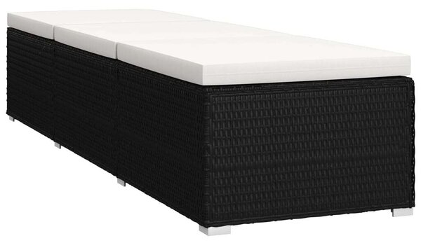 Polyrattan Napozóágy Szett - 2 db Állítható Napozóágy + Asztal - Fekete