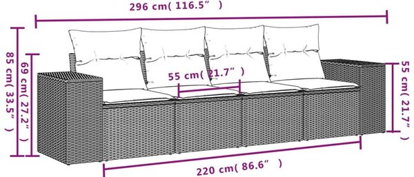 VidaXL 4 részes szürke polyrattan kerti ülőgarnitúra párnákkal