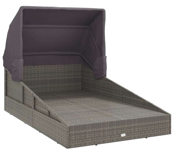 Szürke polyrattan napágy összecsukható tetővel 200x114x128 cm