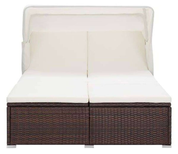 VidaXL Napozóágy - 2 személyes - Barna Polyrattan