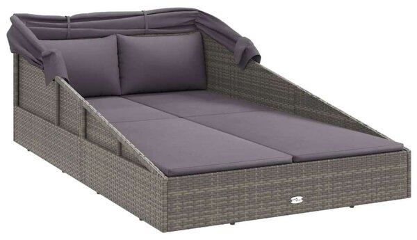 Szürke polyrattan napágy összecsukható tetővel 200x114x128 cm