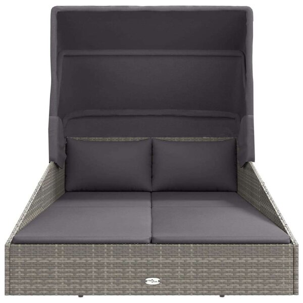 Szürke polyrattan napágy összecsukható tetővel 200x114x128 cm