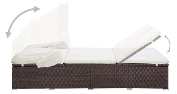 VidaXL Napozóágy - 2 személyes - Barna Polyrattan