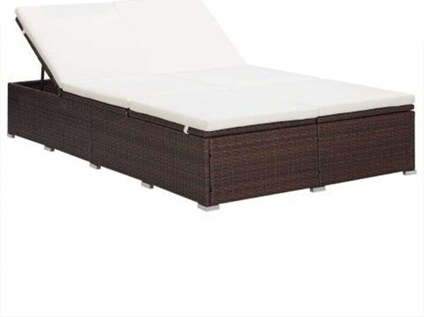 VidaXL Napozóágy - 2 személyes - Barna Polyrattan