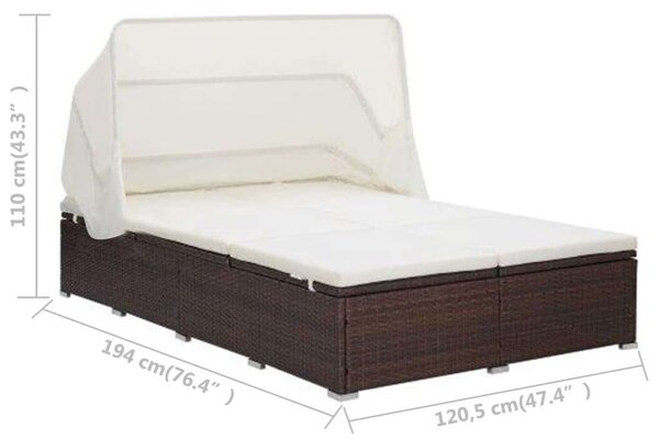 VidaXL Napozóágy - 2 személyes - Barna Polyrattan