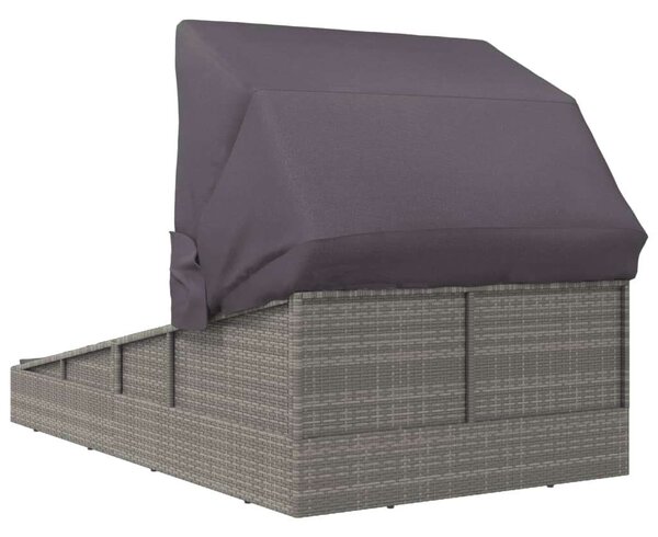 Szürke polyrattan napágy összecsukható tetővel 200x114x128 cm