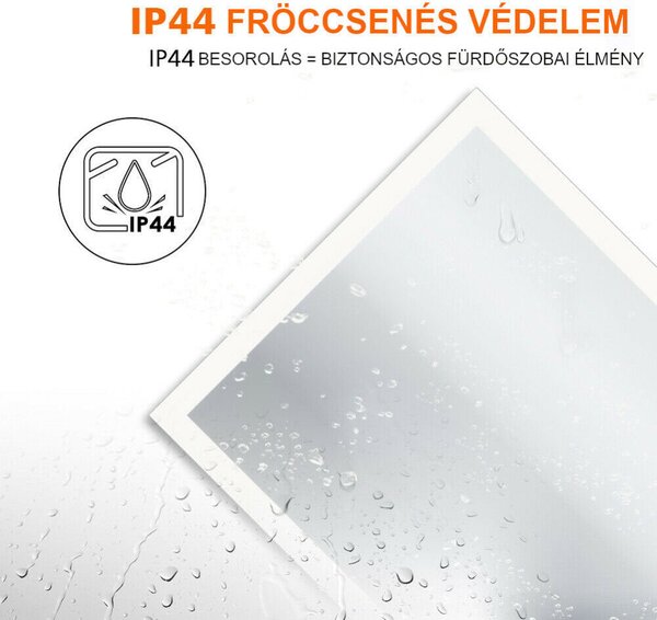 Viva AURA fürdőszoba tükör - érintőkapcsolós - páramenetesítős - órával - LED - FEKVŐ - 80 x 60 cm