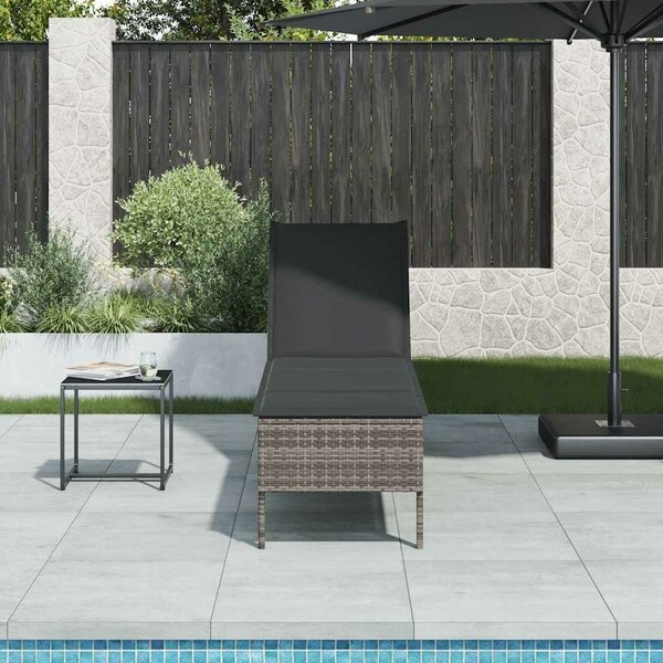 VidaXL szürke polyrattan napozóágy párnával 55x200x44 cm