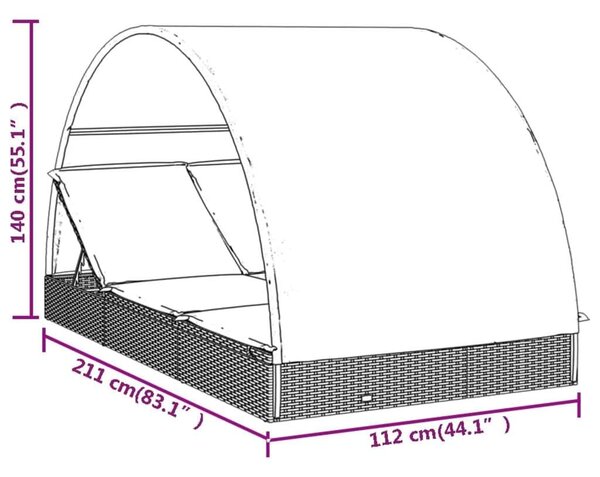 Polyrattan Napágy - 2 Személyes - Kerek Tető - 211x112x140 cm