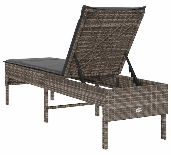 VidaXL szürke polyrattan napozóágy párnával 55x200x44 cm