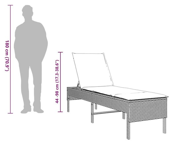 VidaXL szürke polyrattan napozóágy párnával 55x200x44 cm
