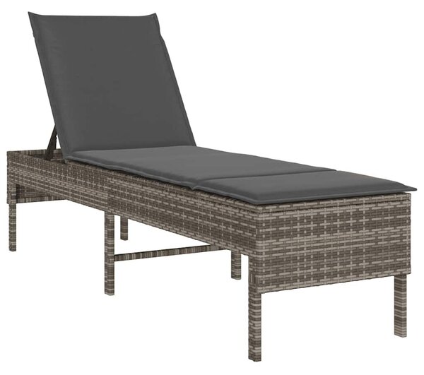 VidaXL szürke polyrattan napozóágy párnával 55x200x44 cm