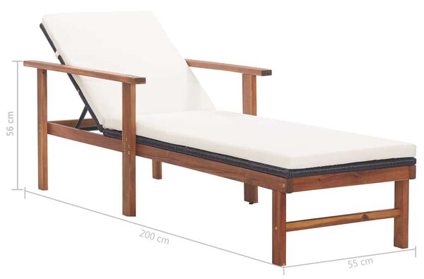 VidaXL Napozóágy - Akácfa és Polyrattan - 200cm