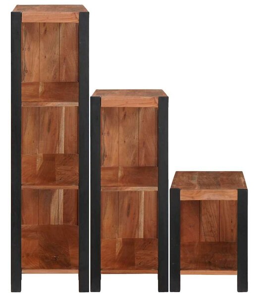 Könyvespolc 3 pcs Barna 80 x 30 x 110 cm Tömör akácfa