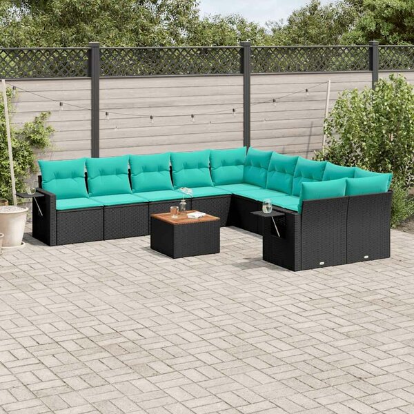 VidaXL 11 db fekete polyrattan kerti kanapégarnitúra párnákkal