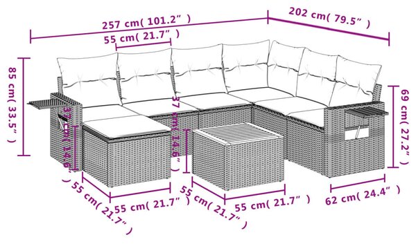 VidaXL 8 db fekete polyrattan kerti kanapégarnitúra párnákkal