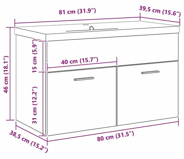 Fürdőszoba Székény Fekete tölgy 80 x 38,5 x 46 cm Szerelt Fa