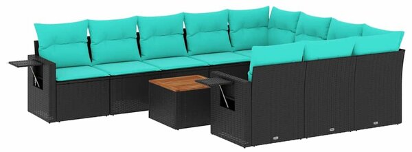 VidaXL 11 db fekete polyrattan kerti kanapégarnitúra párnákkal