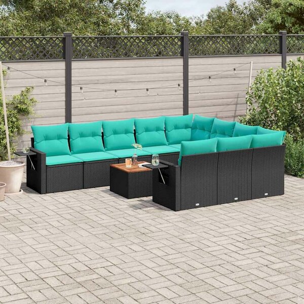 VidaXL 11 db fekete polyrattan kerti kanapégarnitúra párnákkal