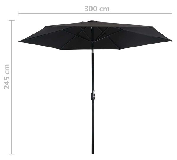 300 cm-es Fekete Kültéri Napernyő - Fémrúd - Poliészter
