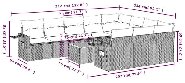 VidaXL 11 db fekete polyrattan kerti kanapégarnitúra párnákkal