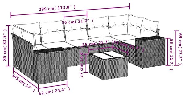VidaXL 8 db barna polyrattan kerti kanapégarnitúra párnákkal