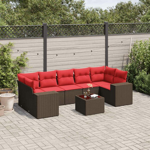 VidaXL 8 db barna polyrattan kerti kanapégarnitúra párnákkal