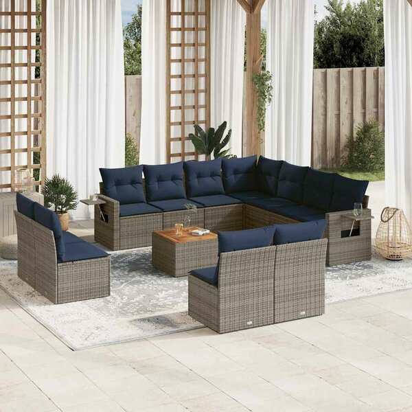 VidaXL 12 db szürke polyrattan kerti kanapégarnitúra párnákkal