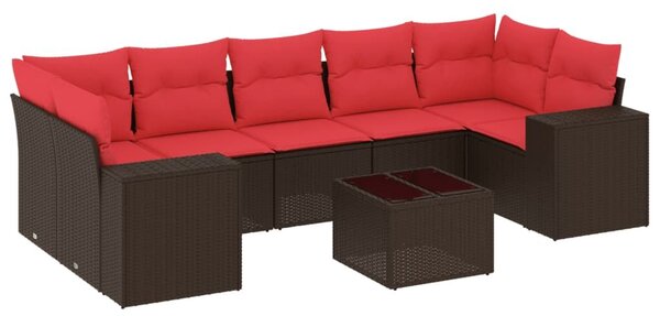 VidaXL 8 db barna polyrattan kerti kanapégarnitúra párnákkal