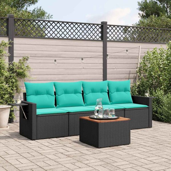 VidaXL 5 db fekete polyrattan kerti kanapégarnitúra párnákkal