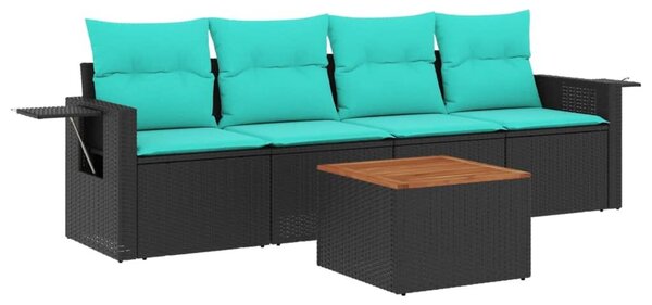 VidaXL 5 db fekete polyrattan kerti kanapégarnitúra párnákkal