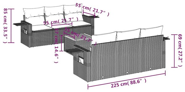 VidaXL 7 db szürke polyrattan kerti kanapégarnitúra párnákkal