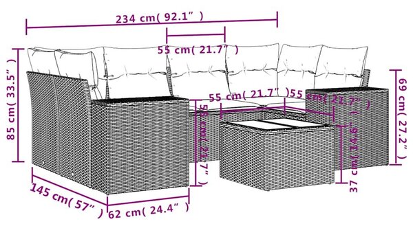 VidaXL 7 db szürke polyrattan kerti kanapégarnitúra párnákkal