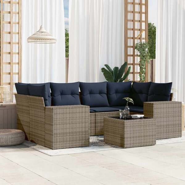 VidaXL 7 db szürke polyrattan kerti kanapégarnitúra párnákkal