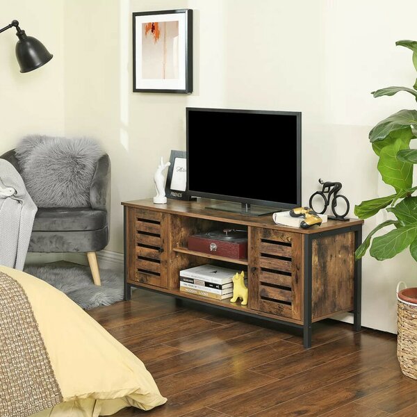 TV szekrény polcokkal és két ajtóval, rusztikus barna 110x40x50cm