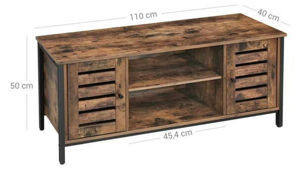 TV szekrény polcokkal és két ajtóval, rusztikus barna 110x40x50cm