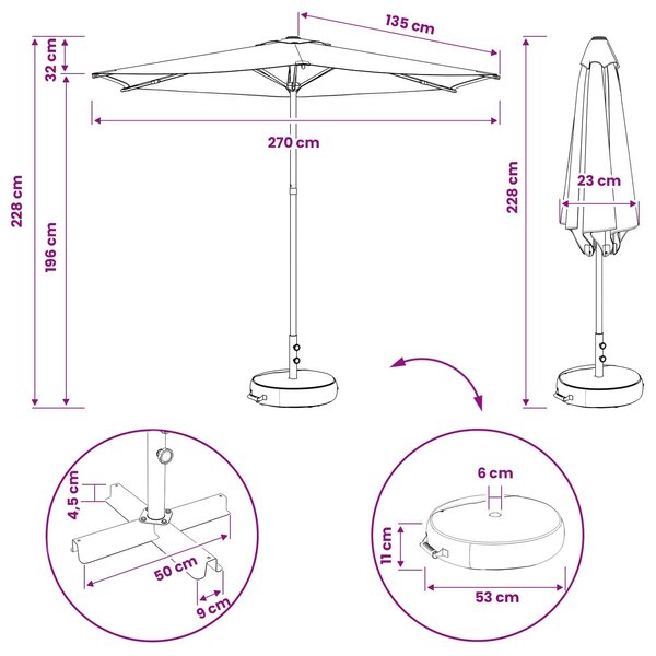VidaXL Kerti napernyő alappal 270 x 270 cm Poliészter Négyszögletes