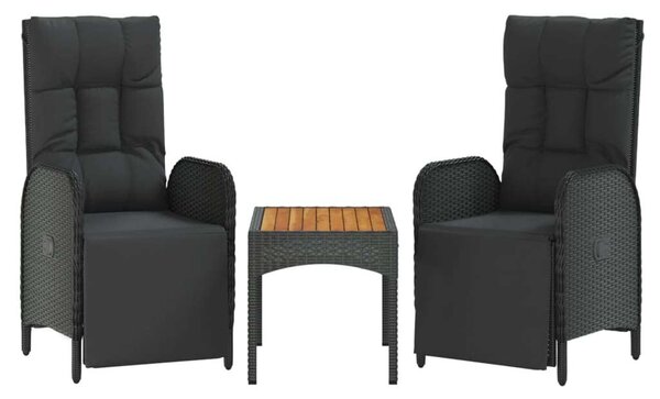 5 részes fekete polyrattan kerti étkezőgarnitúra párnákkal