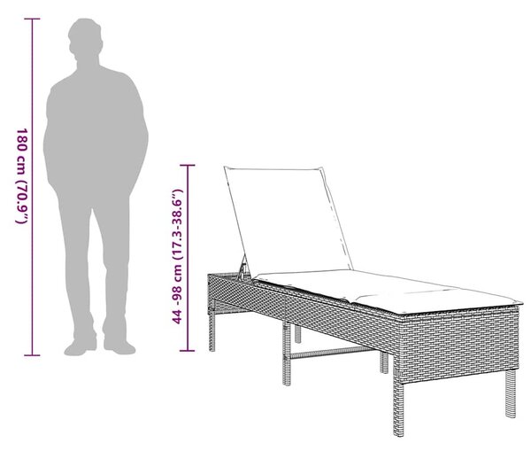 VidaXL barna polyrattan napozóágy párnával 55x200x44 cm